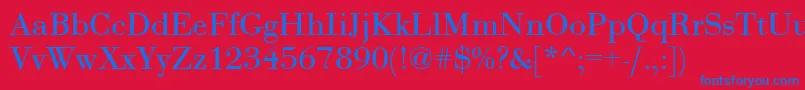 BodoniRoman-Schriftart – Blaue Schriften auf rotem Hintergrund