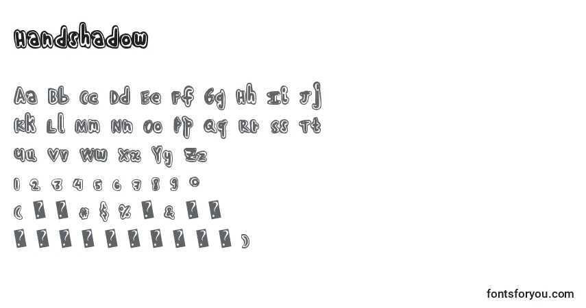 Czcionka Handshadow – alfabet, cyfry, specjalne znaki