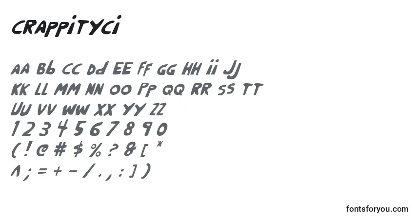 Schriftart Crappityci – Alphabet, Zahlen, spezielle Symbole