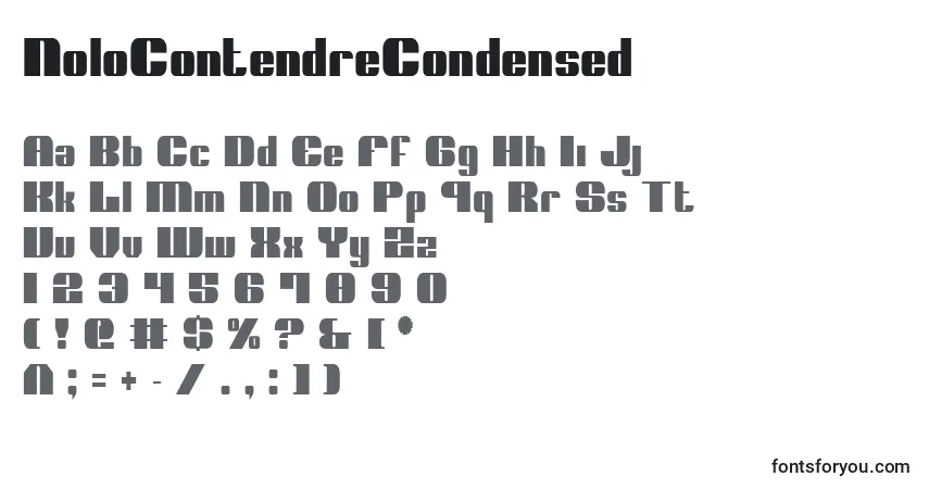 Czcionka NoloContendreCondensed – alfabet, cyfry, specjalne znaki