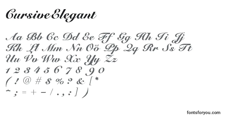 A fonte CursiveElegant – alfabeto, números, caracteres especiais