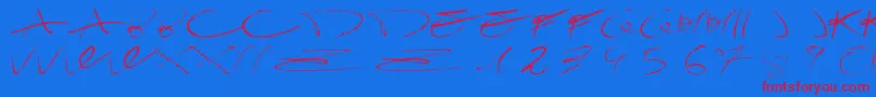 DamagrafikscriptRegular-Schriftart – Rote Schriften auf blauem Hintergrund