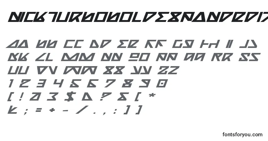 Fuente NickTurboBoldExpandedItalic - alfabeto, números, caracteres especiales
