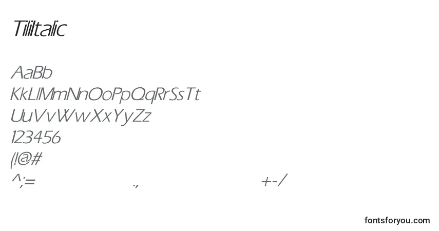 Czcionka TiliItalic – alfabet, cyfry, specjalne znaki