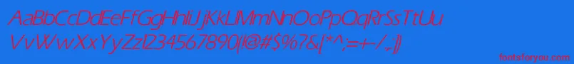 TiliItalic-Schriftart – Rote Schriften auf blauem Hintergrund
