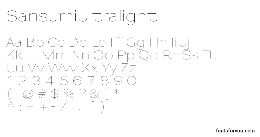 Schriftart SansumiUltralight – Alphabet, Zahlen, spezielle Symbole