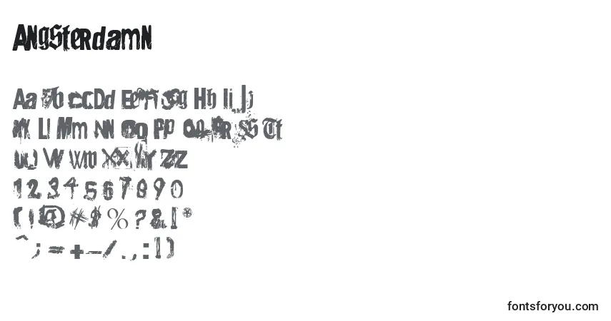 Czcionka Angsterdamn – alfabet, cyfry, specjalne znaki