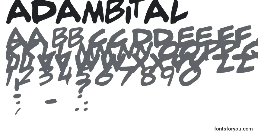 Schriftart Adambital – Alphabet, Zahlen, spezielle Symbole