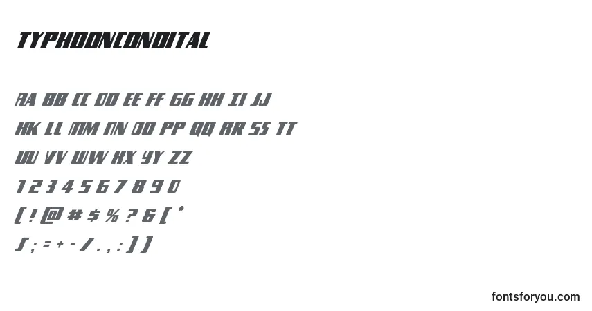 Typhooncondital Font – alphabet, numbers, special characters