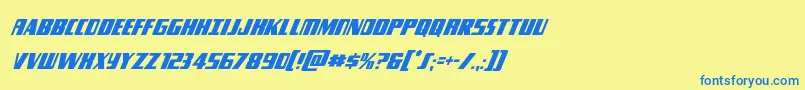 フォントTyphooncondital – 青い文字が黄色の背景にあります。