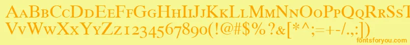 Times10RomanSmallCapsOldstyleFigures-Schriftart – Orangefarbene Schriften auf gelbem Hintergrund