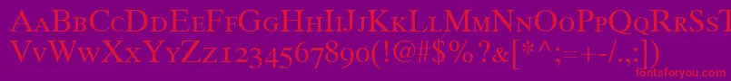 Times10RomanSmallCapsOldstyleFigures Font – Red Fonts on Purple Background