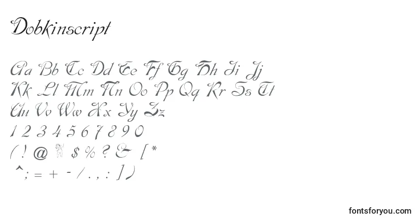 Czcionka Dobkinscript – alfabet, cyfry, specjalne znaki
