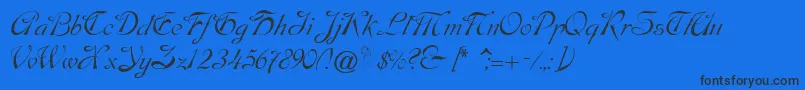 Dobkinscript-Schriftart – Schwarze Schriften auf blauem Hintergrund