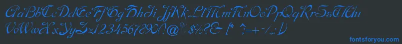 Fonte Dobkinscript – fontes azuis em um fundo preto