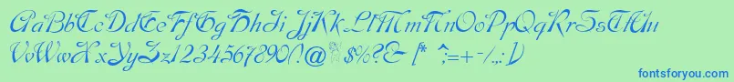 Dobkinscript Font – Blue Fonts on Green Background