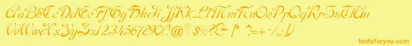 Czcionka Dobkinscript – pomarańczowe czcionki na żółtym tle