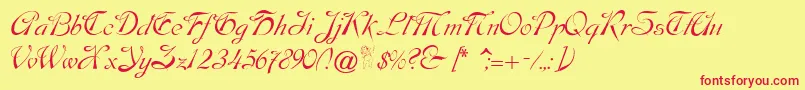 Dobkinscript Font – Red Fonts on Yellow Background