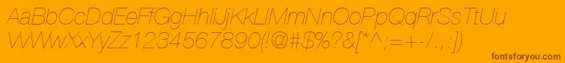 HelveticaLt26UltraLightItalic-Schriftart – Braune Schriften auf orangefarbenem Hintergrund
