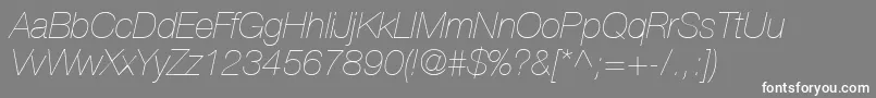 HelveticaLt26UltraLightItalic-fontti – valkoiset fontit harmaalla taustalla