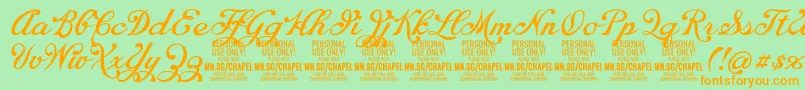 ChapelscriptPersonal-fontti – oranssit fontit vihreällä taustalla