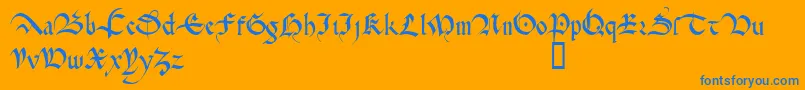 CadeaulxTM-Schriftart – Blaue Schriften auf orangefarbenem Hintergrund