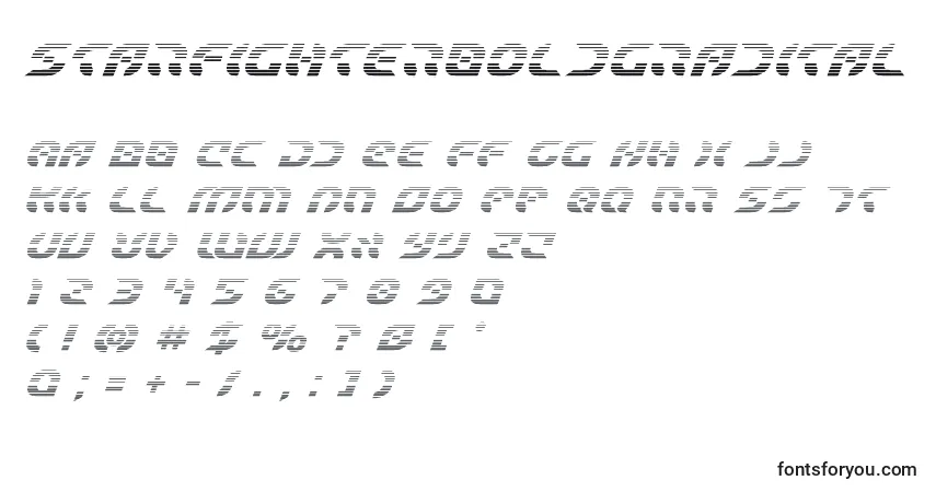 Шрифт Starfighterboldgradital – алфавит, цифры, специальные символы