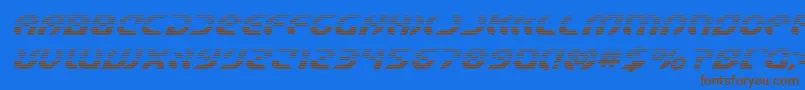 フォントStarfighterboldgradital – 茶色の文字が青い背景にあります。