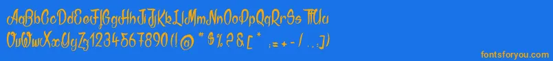 フォントAkodia – オレンジ色の文字が青い背景にあります。