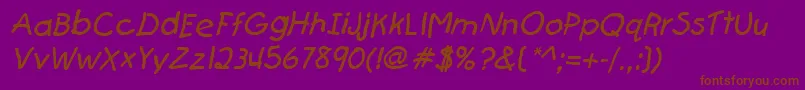 FirstgraderItalic-Schriftart – Braune Schriften auf violettem Hintergrund