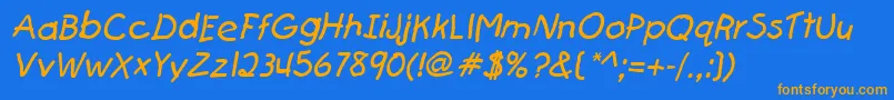 フォントFirstgraderItalic – オレンジ色の文字が青い背景にあります。