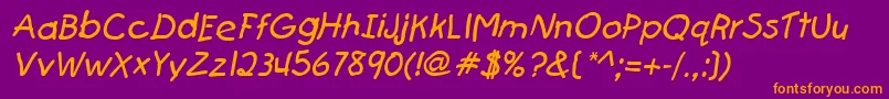 FirstgraderItalic-Schriftart – Orangefarbene Schriften auf violettem Hintergrund