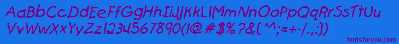 FirstgraderItalic-Schriftart – Violette Schriften auf blauem Hintergrund