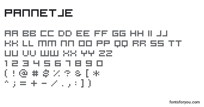Schriftart Pannetje – Alphabet, Zahlen, spezielle Symbole