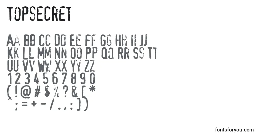 Schriftart Topsecret – Alphabet, Zahlen, spezielle Symbole