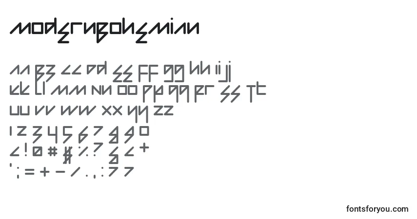 A fonte ModernBohemian – alfabeto, números, caracteres especiais