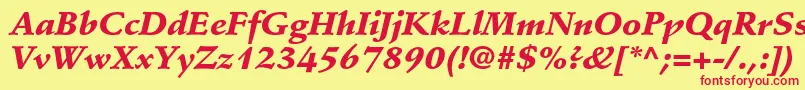 フォントStempelschneidlerstdBlkit – 赤い文字の黄色い背景