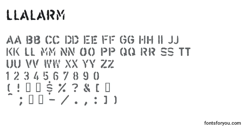 Czcionka Llalarm – alfabet, cyfry, specjalne znaki