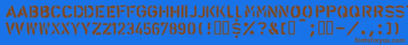 フォントLlalarm – 茶色の文字が青い背景にあります。