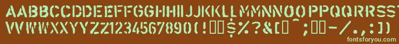 フォントLlalarm – 緑色の文字が茶色の背景にあります。
