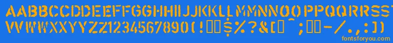 フォントLlalarm – オレンジ色の文字が青い背景にあります。