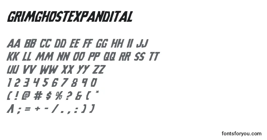 Czcionka Grimghostexpandital – alfabet, cyfry, specjalne znaki
