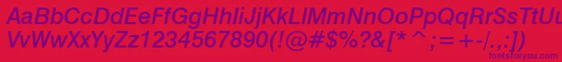 Swiss721MediumItalicBt Font – Purple Fonts on Red Background