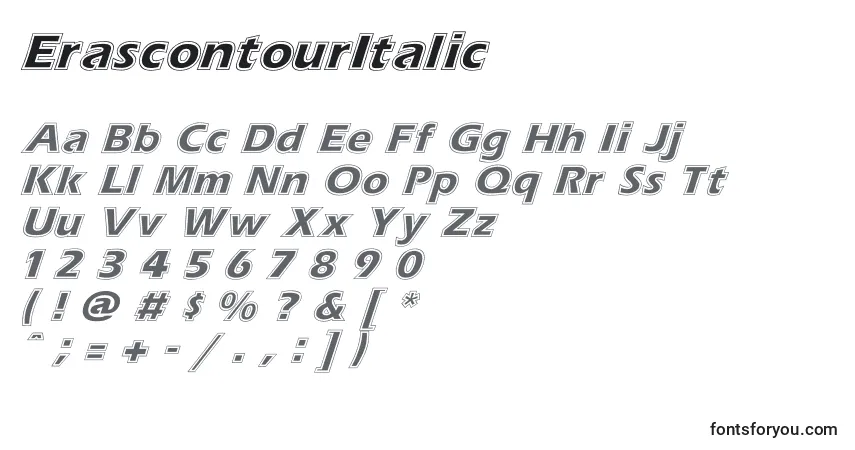 Schriftart ErascontourItalic – Alphabet, Zahlen, spezielle Symbole