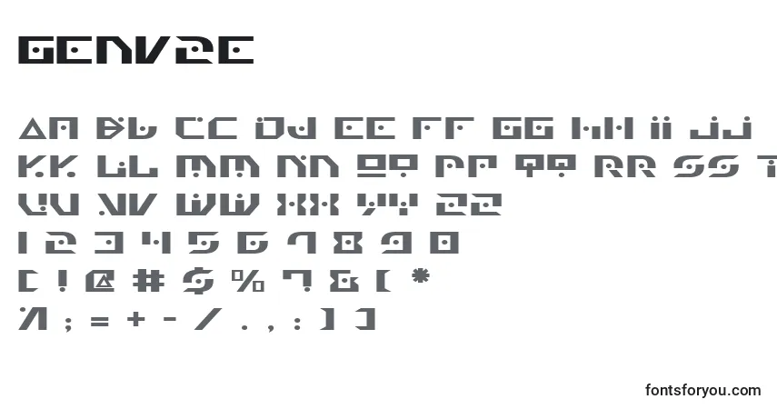 Schriftart Genv2e – Alphabet, Zahlen, spezielle Symbole