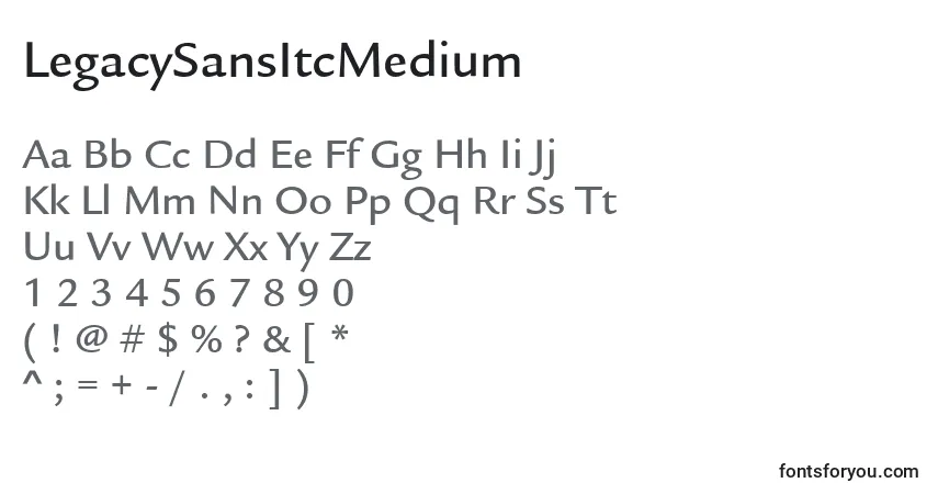 A fonte LegacySansItcMedium – alfabeto, números, caracteres especiais