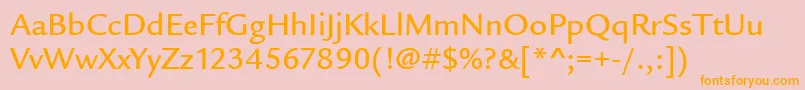 フォントLegacySansItcMedium – オレンジの文字がピンクの背景にあります。