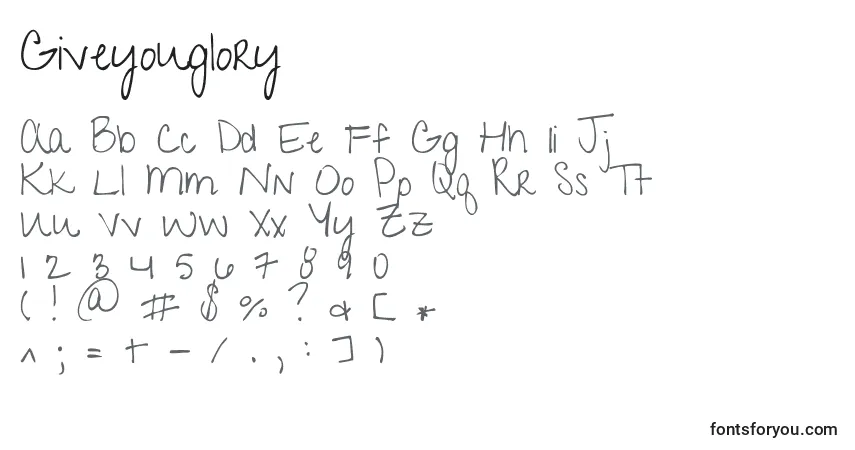 Czcionka Giveyouglory – alfabet, cyfry, specjalne znaki