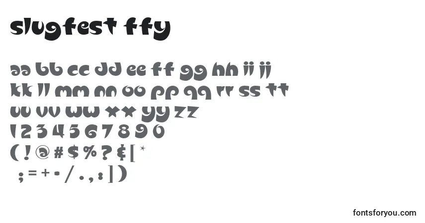 Schriftart Slugfest ffy – Alphabet, Zahlen, spezielle Symbole