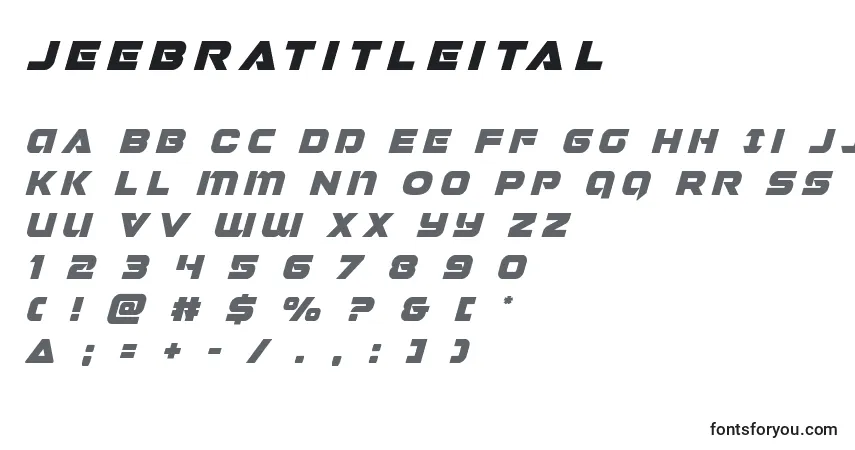 Czcionka Jeebratitleital – alfabet, cyfry, specjalne znaki